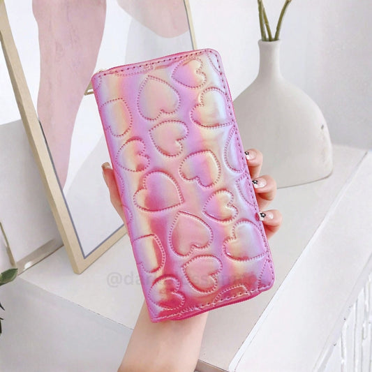 Monedero grande de corazones tornasol rosado